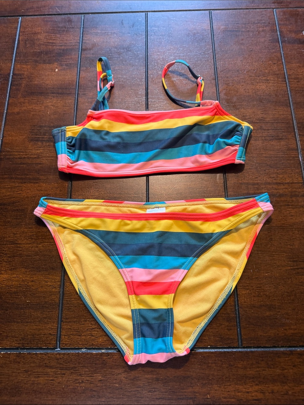 Striped Multicolor Bikini Set - Yellow, Blue, Pink, Coral